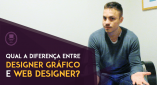 Imagem com uma fotografia do David Arty acomodado em uma cadeira com o texto ao lado: Qual a diferença entre designer gráfico e web designer?