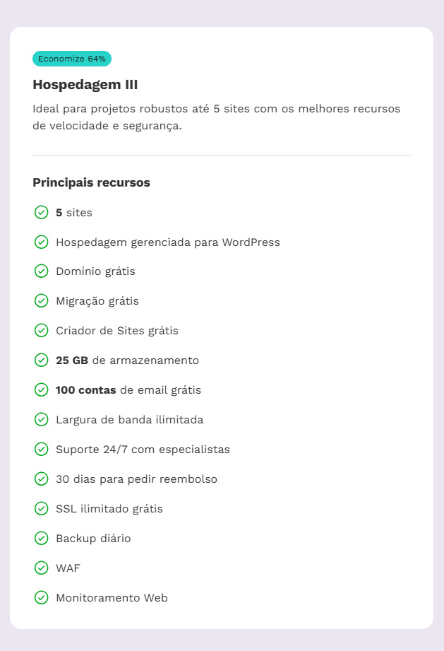 Plano de hospedagem III da KingHost