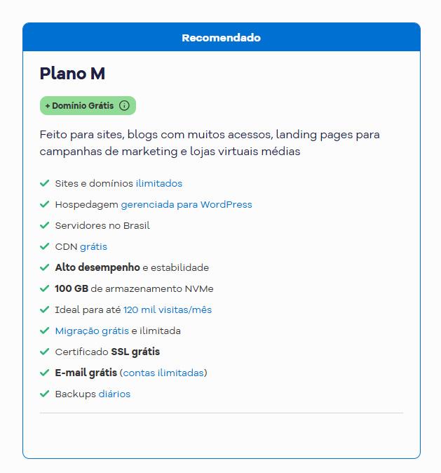 Plano de hospedagem M da HostGator
